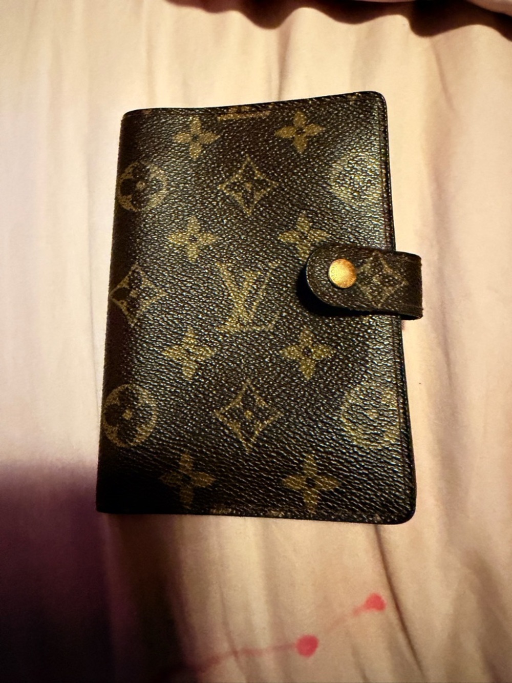 Authentic Louis Vuitton Monogram Notebook Cover in Brown and Gold